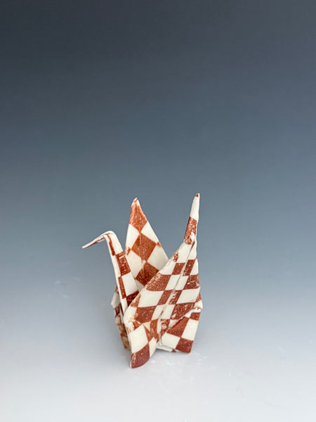 Paper Crane - Brown Checkerboard