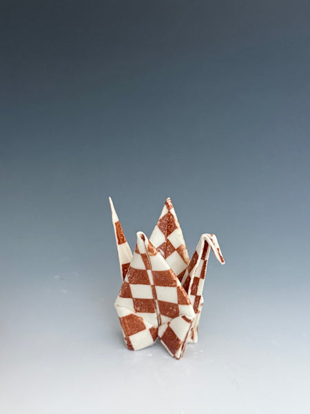Paper Crane - Brown Checkerboard